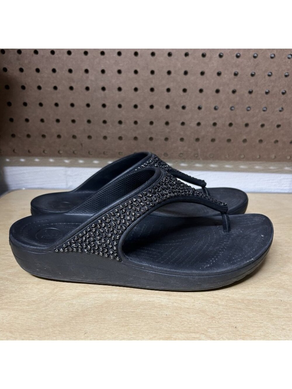 Crocs Boca Bling Black Sandals Women’s Size 10 Slip On Thong Shoes